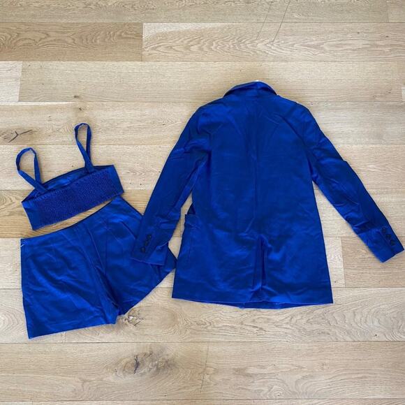 Free People 3 Piece Shorts, Crop Top and Blazer Set in Blue - Picture 8 of 9